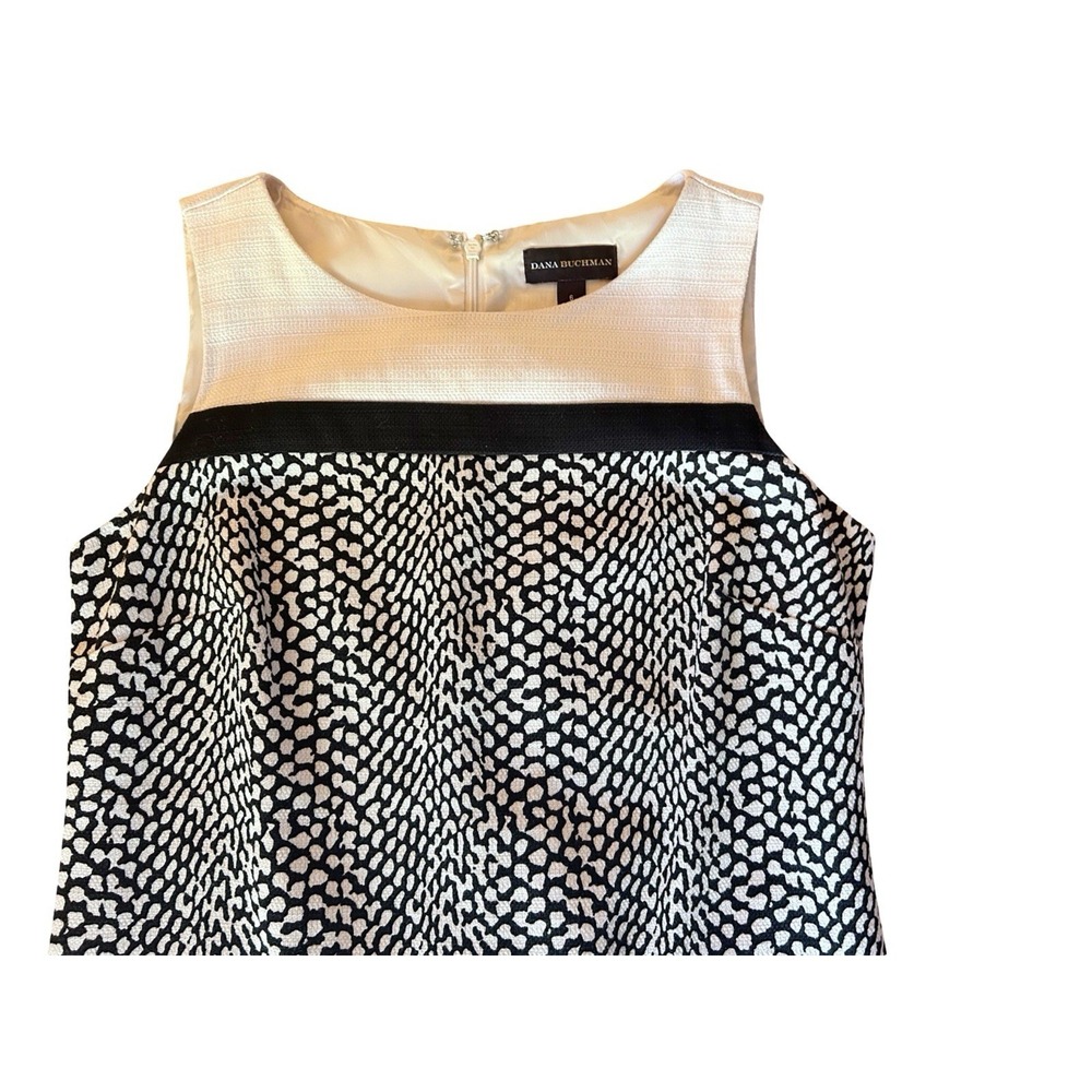 Size 6 Dana Buchman Cream & Black Shift Dress Cotton Elegant Career
